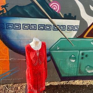 Free People fun and flirty NWT red patterned dress